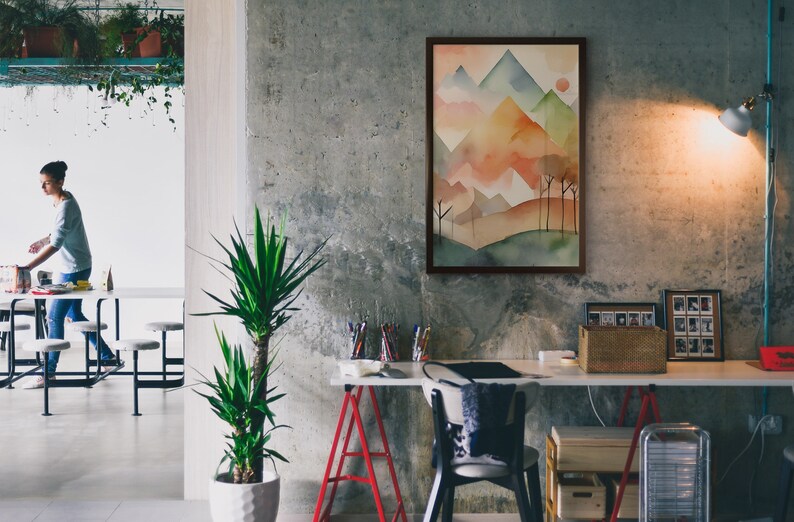 Boho Sunset Landscape Print, Zen Yellow Sun Poster, Minimalist Sunrise