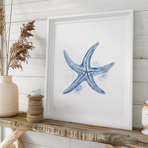 Küsten Seestern Druck, Boho Strand Haus Dekor, trendige Blau Ozean Wand Kunst, Sommer nautische Drucke, Meer Poster, digitaler Download, druckbar