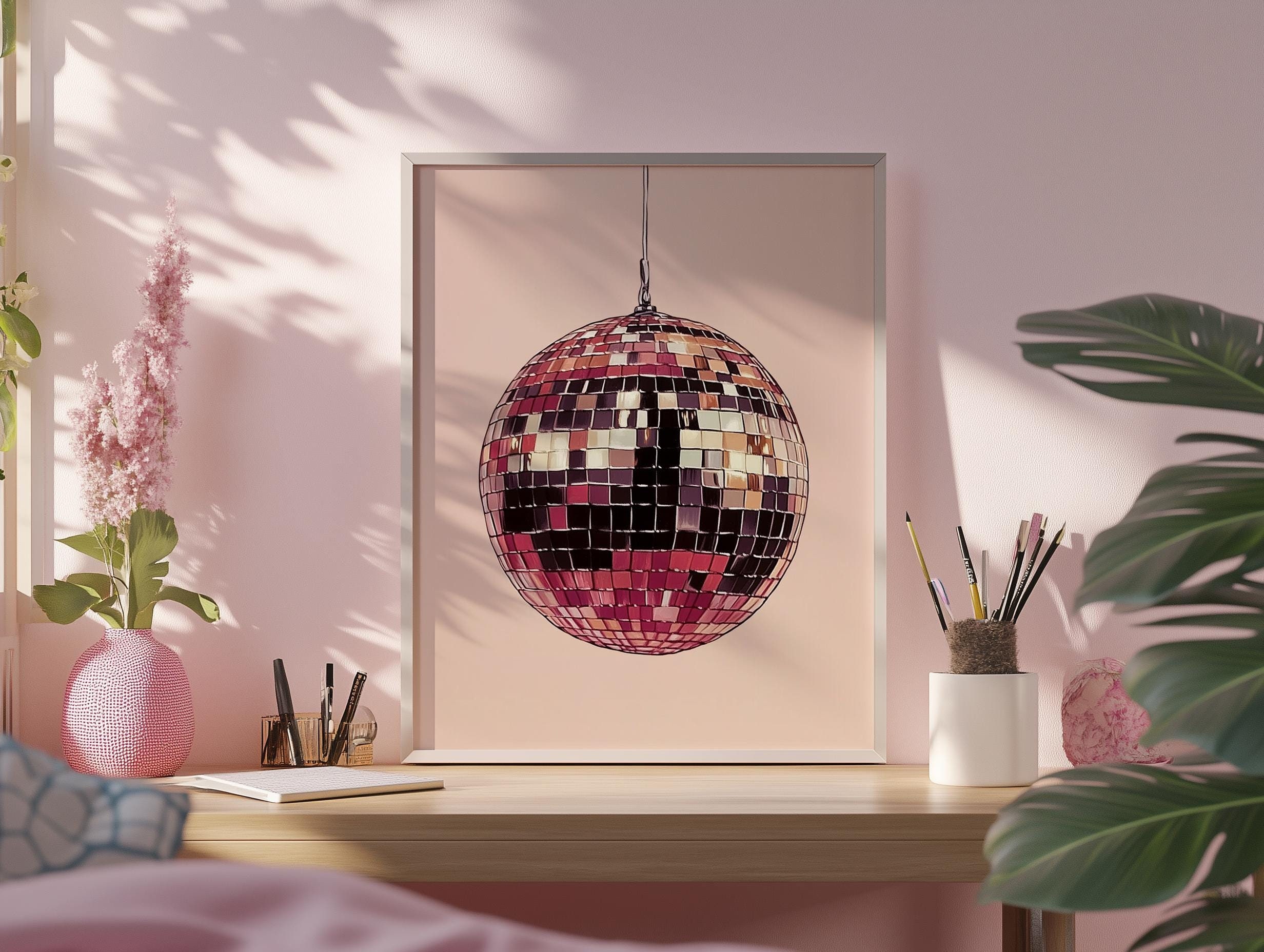 Poster Con Palla Da Discoteca Moody Florals - Stampa Artistica Vintage Glamour, Scegli Misura E Cornice, Per Casa, Bar, Camera Da Letto