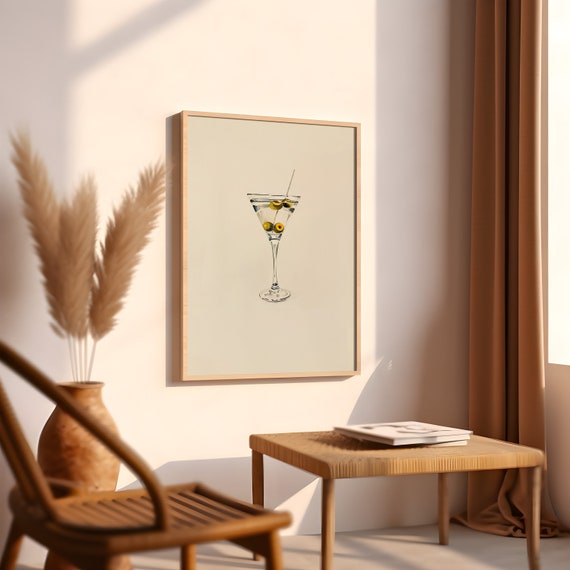 Minimalist Martini Print, Retro Cocktail Wall Art (Digital Download)