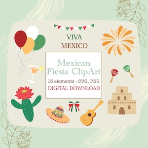 13 PNG SVG-Elemente - Mexikanische Fiesta Clipart-Bundle - Cinco de Mayo Viva Mexiko Digitaler Download