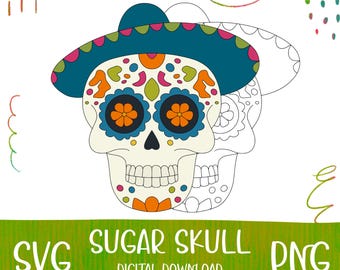 Caveira de Açúcar SVG: Gravação a Laser Calavera, Arquivo Cricut (Download Digital)