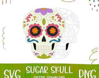 Arquivo de gravação a laser SVG de caveira de açúcar: Floral Dia de los Muertos Clipart