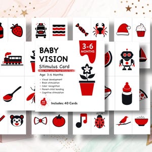 Schede di stimolazione visiva per bambini nere, bianche e rosse, schede stampabili ad alto contrasto per bambini dai 3 ai 6 mesi, download digitale, Montessori Sensoriale
