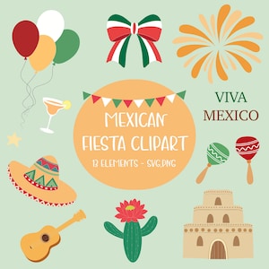 Mexikanische Fiesta Clipart Bundle - 13 PNG-SVG-Dateien - Cinco de Mayo Viva Mexico Digital Download