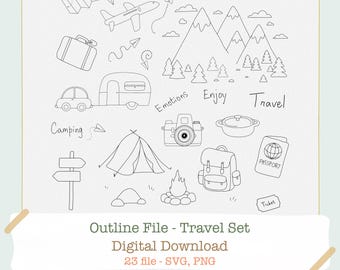 SVG-bundel voor reizen en kamperen: lasergravure-clipart (digitale download)