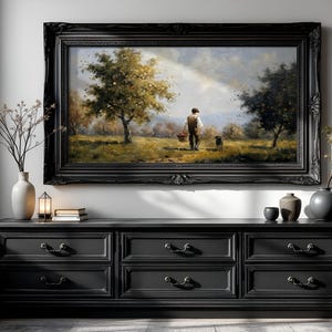 Apple Orchard Harvest Printable Wall Art, Farmhouse Kitchen Decor, Country Landscape Oil Painting Print, AI-Generated, Instant Download