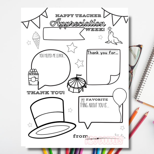 Circus All about My Teacher for May Appreciation Week Coloring page Teacher printable. Best Circus Theme Teacher appreciaiton week