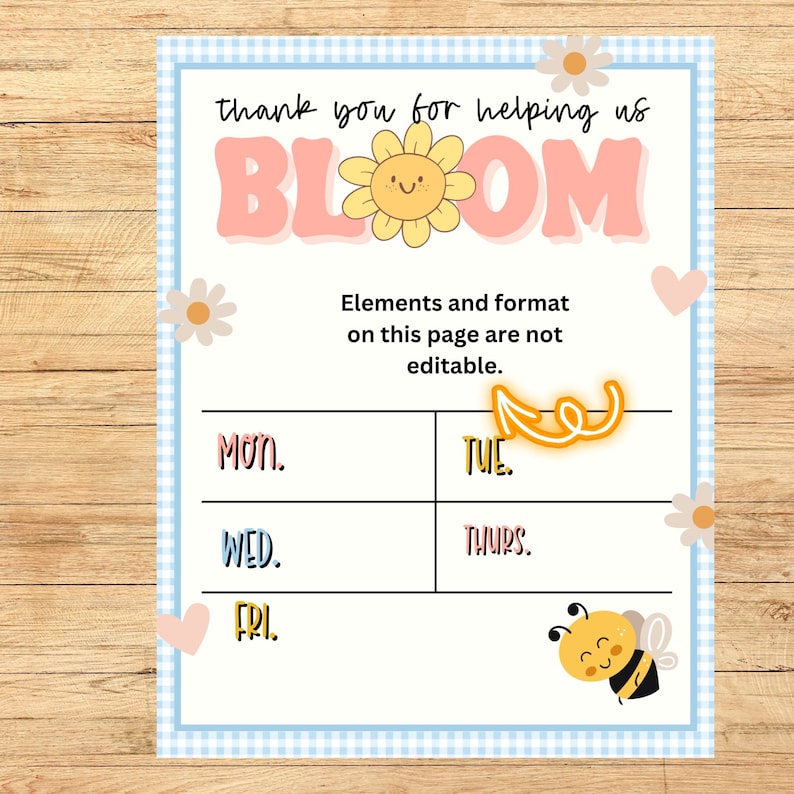 Thank You for Helping Us BLOOM Teacher and Staff Week Itinerary ...