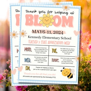 Thank You for Helping Us BLOOM Teacher and Staff Week Itinerary ...