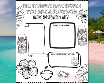 Survivor Game Theme  All about My Teacher for May Appreciation Week Coloring page Teacher printable. Appreciation student project