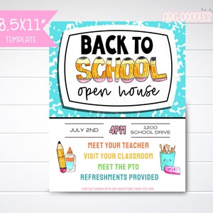 TERUG Naar school Open huis uitnodigingssjabloon | Terug naar schoolflyer | PTA PTO | Maak kennis met je leraar