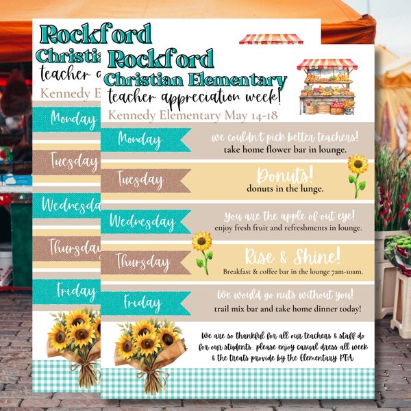 Farmers Market Teacher and Staff Week Itinerary | Teacher Appreciation Week Theme | Teacher Appreciation Template