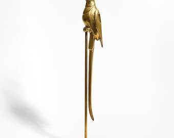 Vintage Solid Brass Parrot on Perch ~ Hollywood Regency Tall Bird Sculpture ~ 20" Statement Piece ~ Felt Base Bird on Stand
