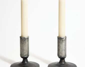 Pair of Heavy Hand-Welded Brutalist Metal Taper Holders
