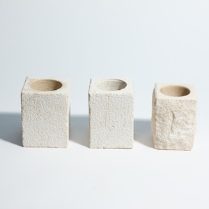 Set of 3 Vintage Sandstone Candle Holders ~ Rectangular Brutalist Style ~ Multi-Purpose Decor ~ Textured Succulent Pots Holders
