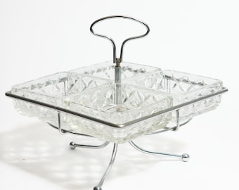 Mid-Century Glass Rotating Appetizer Tray - Chrome Lazy Susan Barware