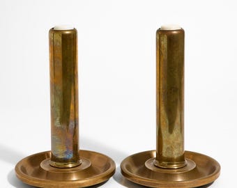 Brass Spring-Loaded Candlesticks (Set Of 2) ~ Self-Feeding Chamber Holders ~ Hidden-Flame Minimalist Industrial
