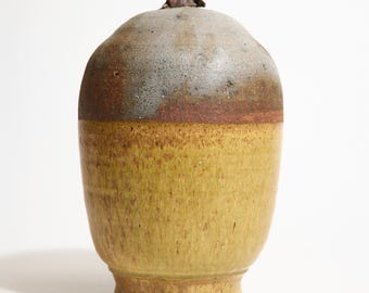 Large Studio Pottery Bud Vase with Earth Toned Glaze ~ Seal Marked Stoneware Vessel ~ Wheel-Thrown Art