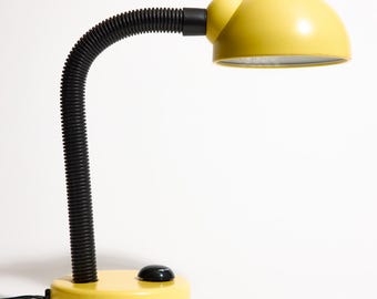 Yellow and Black Gooseneck Desk Lamp ~ Metal and Plastic Articulating Space Age Task Light
