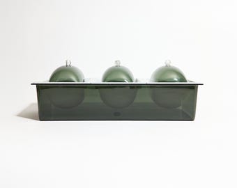 Vintage Space Age 3 Tray Domed Ice Server ~ Smoke Gray Lucite ~ MCM Buffet Dish ~ Acrylic Retro Cold Serving Tray