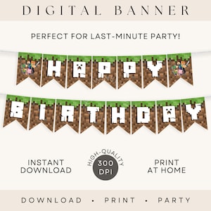 Mine Crafter Geburtstag Girlande, Party Dekoration, SOFORTIGER DOWNLOAD