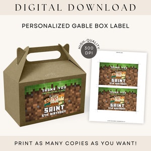 Mine Crafter geveldooslabel gepersonaliseerde afdrukbare feestartikelen DIGITALE DOWNLOAD