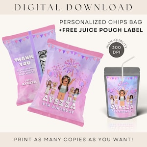 Roblox Girl Chips Taschenaufkleber | KOSTENLOSER Saft Beutel Etikett Party Favors DIGITAL DOWNLOAD