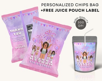 Roblox Girl Chips Bag Label | FREE Juice Pouch Label Printable Party Favors DIGITAL DOWNLOAD