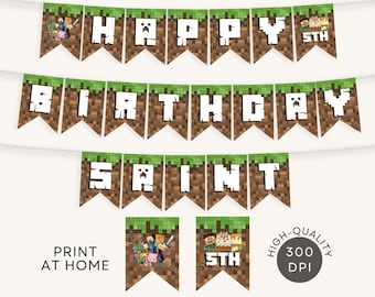 Mine Crafter Birthday Banner Party Decor DIGITAL DOWNLOAD