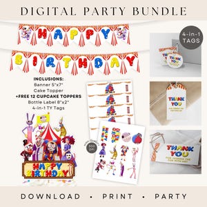 Amazing Digital Circus Pomni Bundle Party Printable FREE 12 Cupcake Toppers INSTANT Download PNG Shirt Sticker Banner Bottle Label Favor Tag