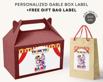 Amazing Digital Circus Gable Box Label | FREE Gift Bag Label Printable Party Favors DIGITAL DOWNLOAD