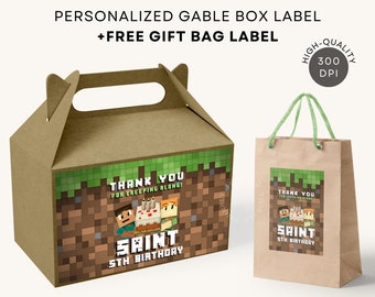 Mine Crafter Gable Box Label | FREE Gift Bag Label Printable Party Favors DIGITAL DOWNLOAD