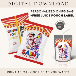 Amazing Digital Circus Chips Bag Label | FREE Juice Pouch Label Printable Party Favors DIGITAL DOWNLOAD