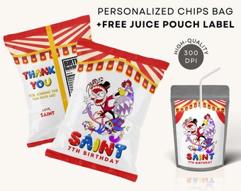 Amazing Digital Circus Chips Bag Label | FREE Juice Pouch Label Printable Party Favors DIGITAL DOWNLOAD