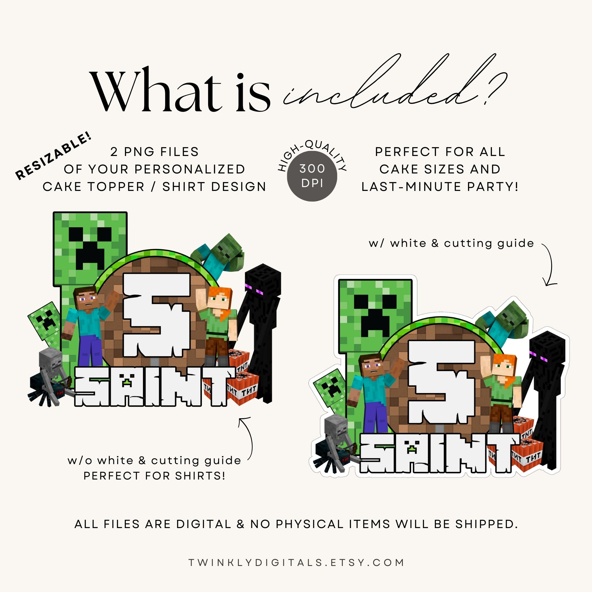 Personalized Minecraft Topper with Bonus Stickers