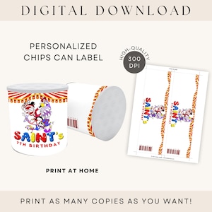 Amazing Digital Circus Chip Can Label Personalized Printable Party Favors DIGITAL DOWNLOAD