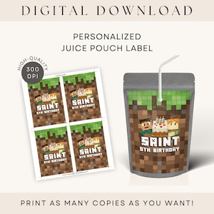 Mine Crafter CapriSun Juice Label Personalized Printable Party Favors DIGITAL DOWNLOAD