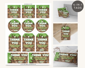 Mine Crafter Favor Gift Tags | 4-in-1 Thank You Tags DIGITAL DOWNLOAD