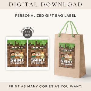 Etichetta per sacchetti regalo Mine Crafter personalizzata, bomboniere stampabili, DOWNLOAD DIGITALE