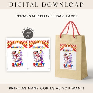 Amazing Digital Circus Gift Bag Label Personalized Printable Party Favors DIGITAL DOWNLOAD