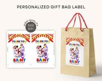 Etiquetas digitais incríveis para sacolas de presentes com tema de circo, personalizadas e imprimíveis para lembrancinhas de festa - DOWNLOAD DIGITAL