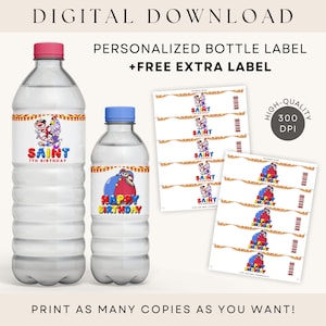 Amazing Digital Circus Bottle Label | FREE Water Label Printable Party Favors DIGITAL DOWNLOAD
