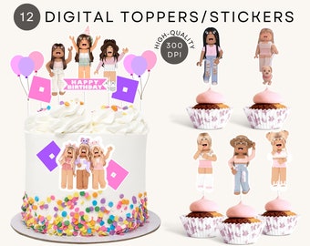 Roblox Girl Cupcake Topper Digital Stickers INSTANT DOWNLOAD