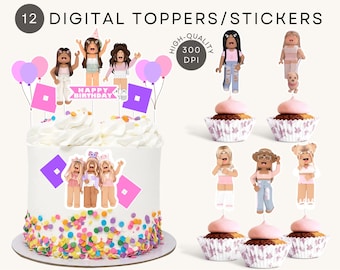 Roblox Girl Cupcake Topper Digital Stickers INSTANT DOWNLOAD