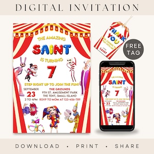 Amazing Digital Circus Invitation FREE Thank You Tag Evite DIGITAL DOWNLOAD