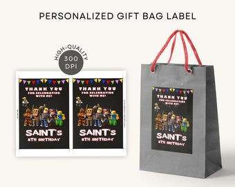 Roblox Boy Gift Bag Label Personalized Printable Party Favors Bundle Stickers DIGITAL DOWNLOAD