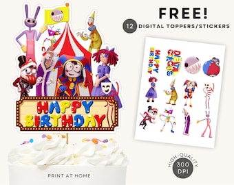 Amazing Digital Circus Cake Topper Stickers PNG Birthday Shirt with FREE 12 Digital Cupcake Party Decorations INSTANT download