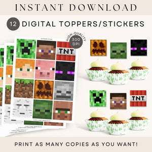 Mine Crafter Cupcake Topper Digitale Aufkleber SOFORTIGER DOWNLOAD