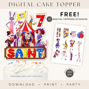 Erstaunliche digitale Zirkus Cake Topper Aufkleber PNG Geburtstag Shirt mit KOSTENLOS 12 digitalen Cupcake Partydekorationen
